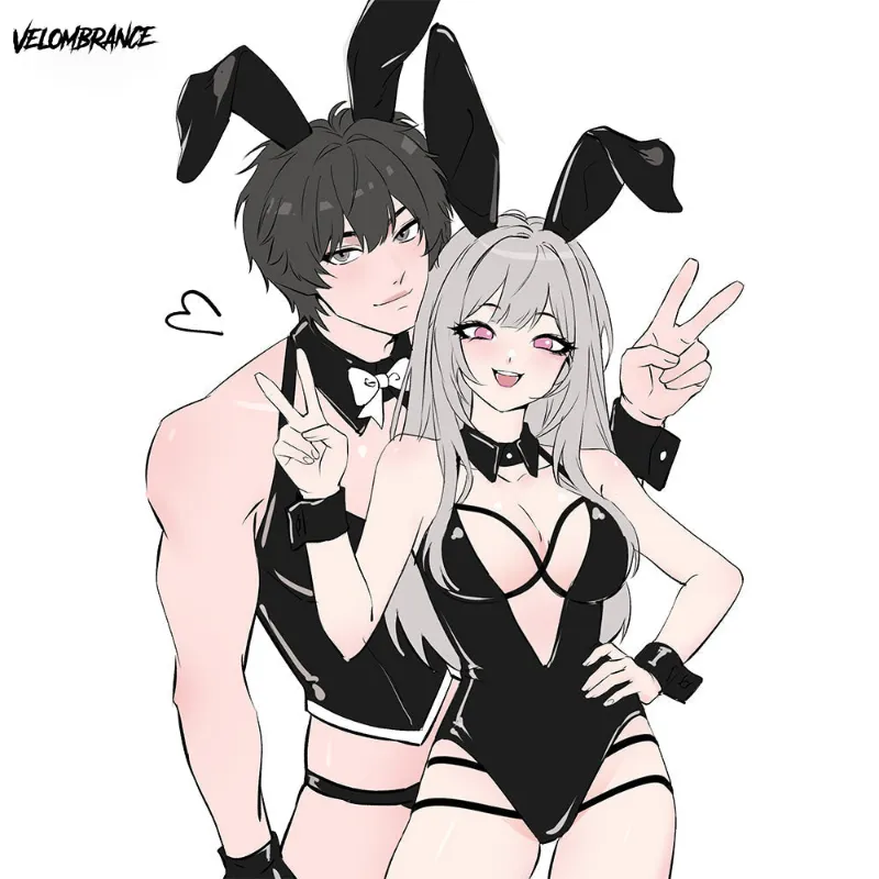 Velombrance bunny couple cosplay costume in black PU leather
