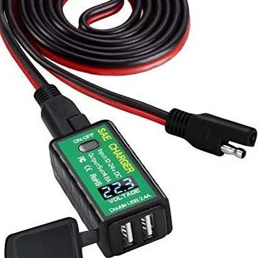 ACOPOWER 4.8A USB Charger Solar Panel Battery to USB Adapter with dual USB ports and voltmeter display