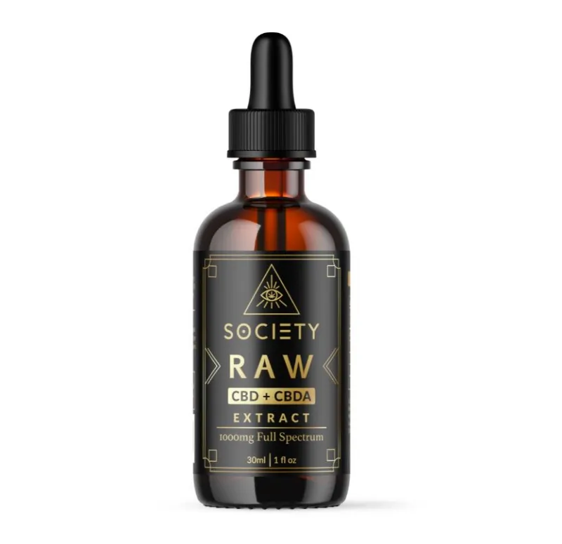 Society's Plant CBDA + CBD Natural Pain Relief Tincture bottle with dropper on white background
