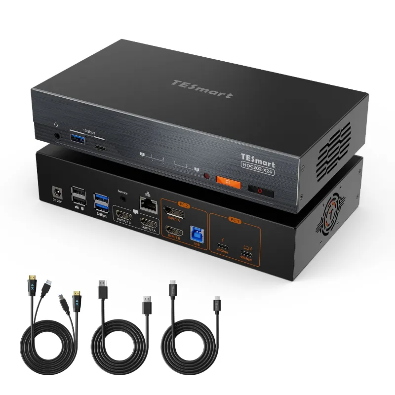 TESmart 2×2 KVM for Laptop and Desktop with Thunderbolt 4 and dual 4K60Hz monitor support