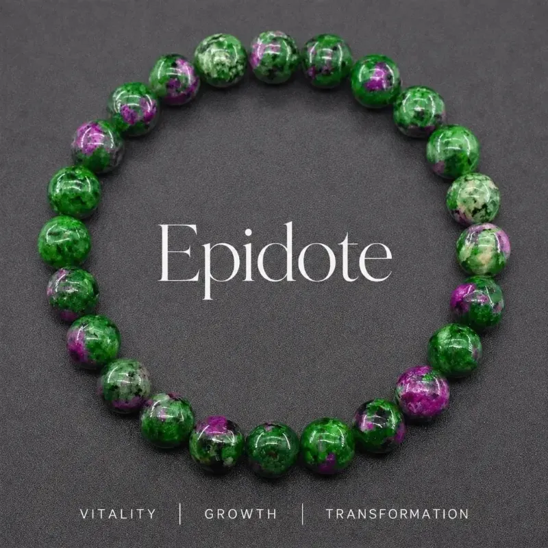 Hairsofly Shop epidote zoisite stone bracelet, polished green gemstone beads on stretch cord
