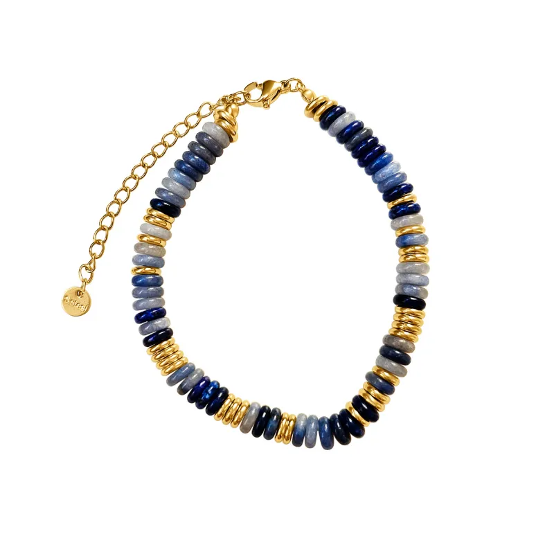 DORSYA Colours of the Sea Lapis Lazuli and Blue Aventurine Beaded Bracelet in blue tones