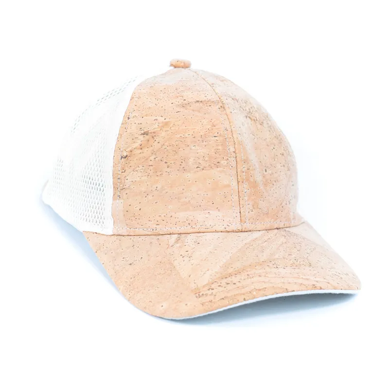 Corkadia Cork Baseball Cap with Breathable Mesh showing cork front panels and mesh back for ventilation