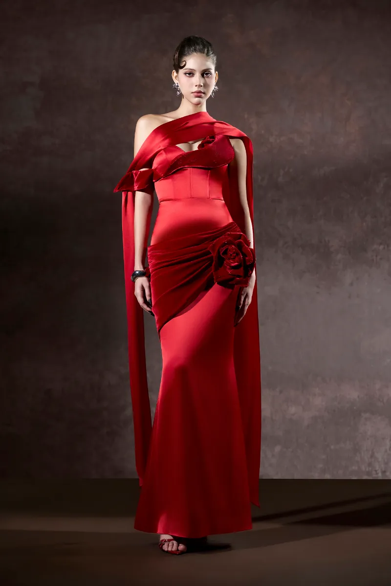 Kalisa Alisha Asymmetric Off-shoulder Neckline Maxi Dress, showing off-shoulder and asymmetric details