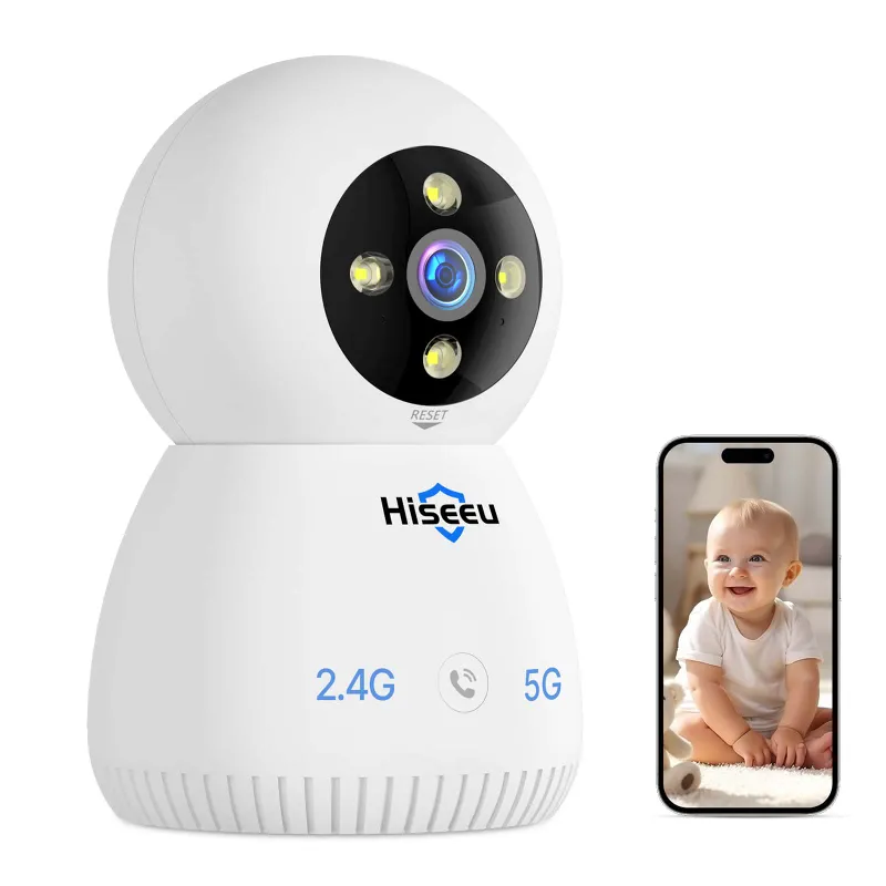 Hiseeu 5MP 2.4G&5G WiFi indoor baby monitor security camera with PTZ dome and two-way audio