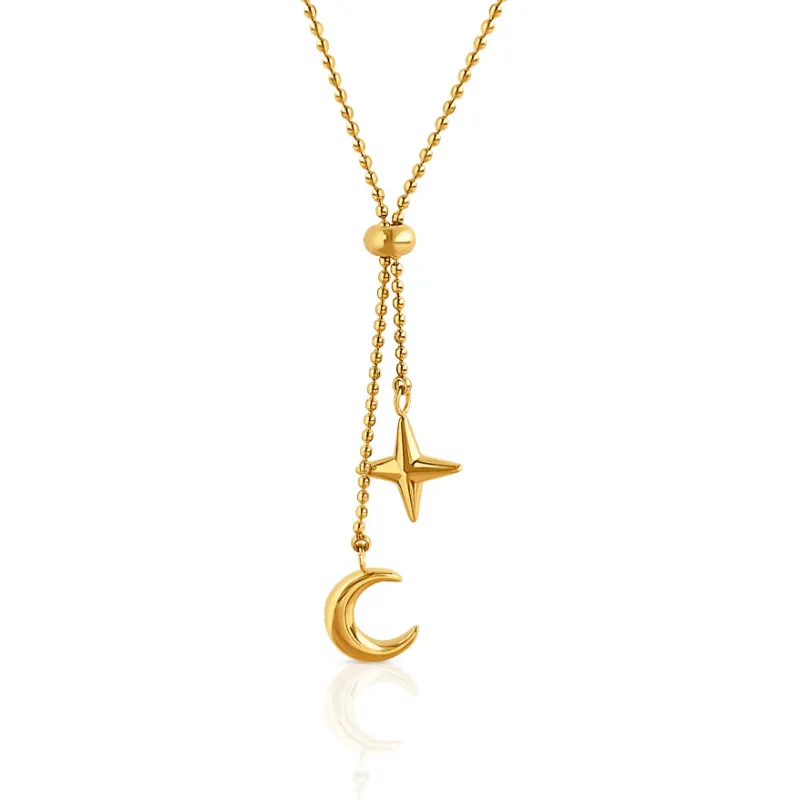 DORSYA Celestial Star and Moon Gold Necklace with adjustable chain featuring star and crescent moon pendants
