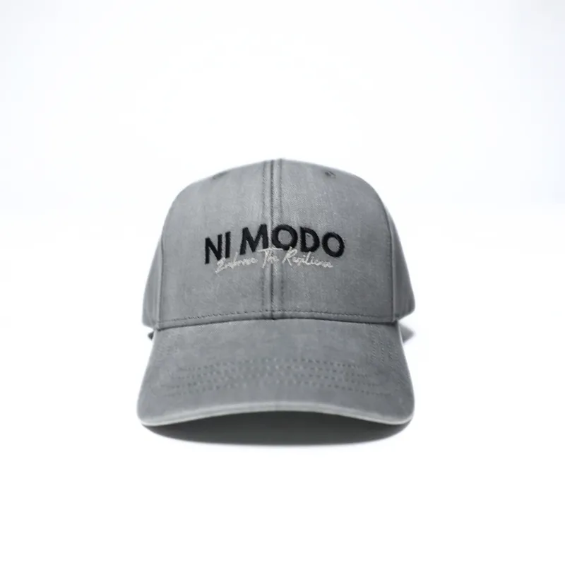 Nimodo Embrace The Resilience grey baseball cap with Ni Modo design