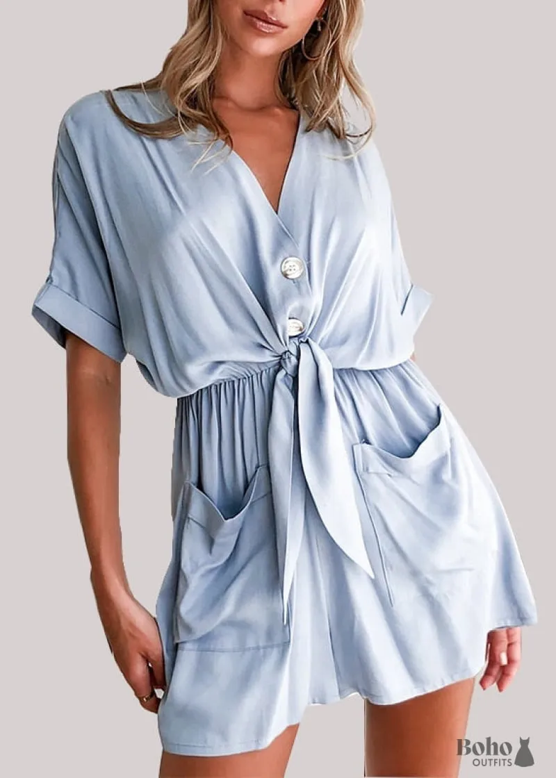 Boho Dress Belt V-Neck Boho Jumpsuit Collins in a loose flowing romper style