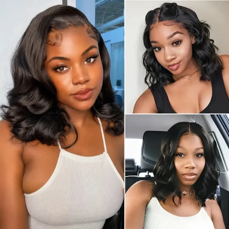Hairsofly Shop (Amberly) Body Wave Bob Human Hair HD Lace Front Wig showing glueless short bob style