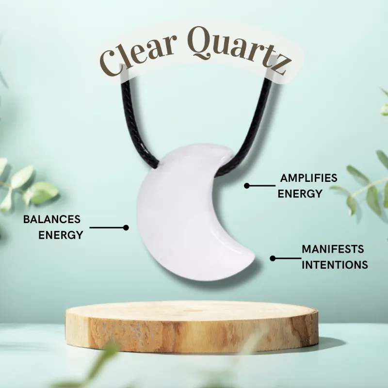 Turix Clear Quartz Celestial Moon Necklace with crescent moon shaped clear quartz pendant on chain
