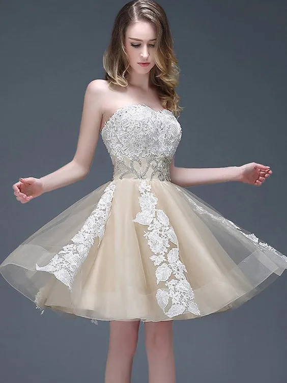 Selinadress 2022 Homecoming Dress Cute Sweetheart Champagne Dress Short Prom Dress Party Dress JK255