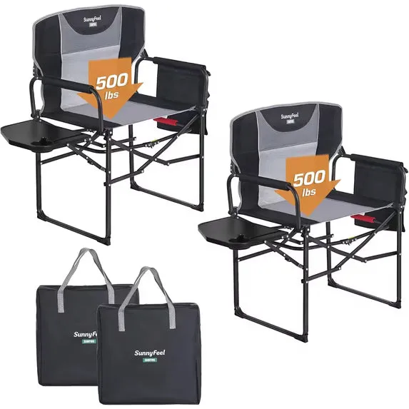 SunnyFeel Outdoor extra wide director's chair with side table in black, folding camping chair
