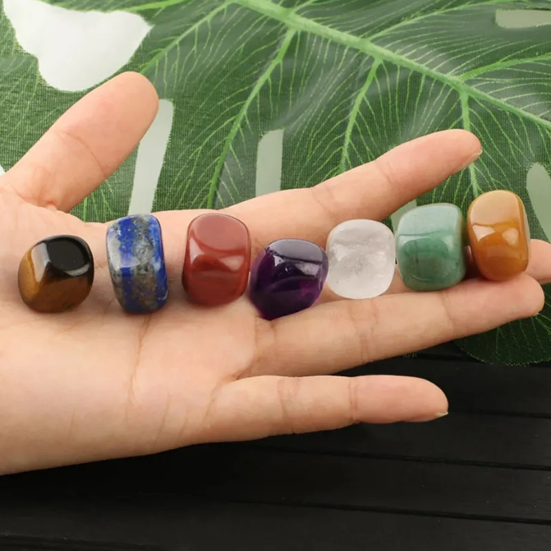 Turix 7 Chakras Crystal Tumbles Set showing seven small polished tumbled stones with gift box