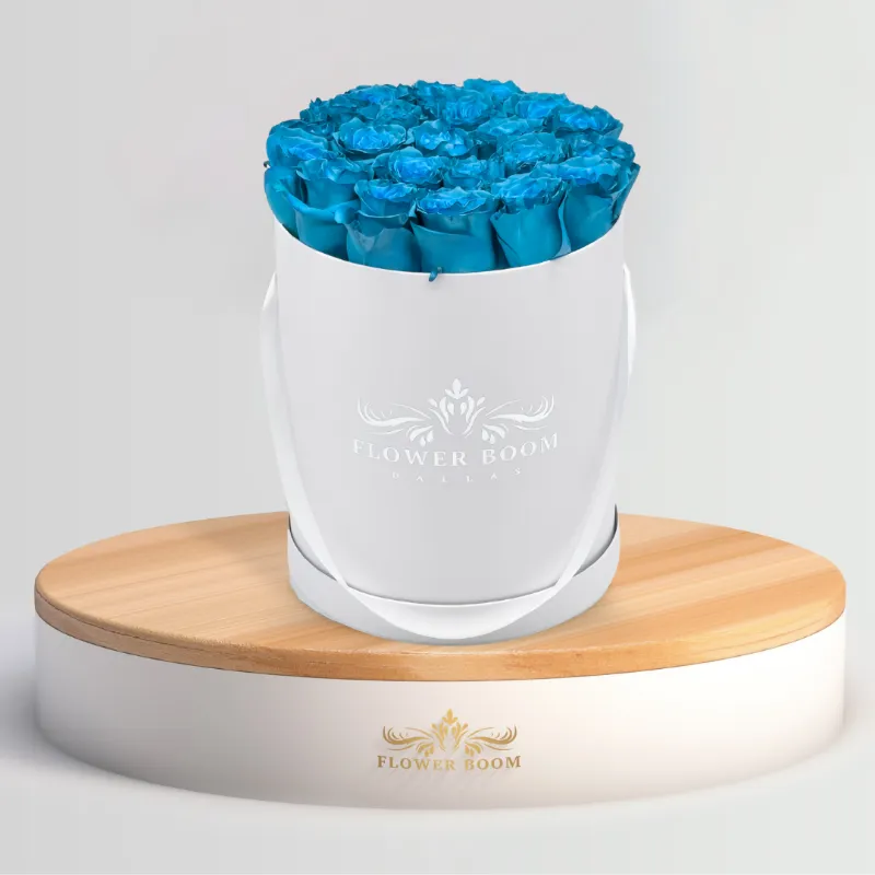 Flower Boom Dallas Classic Light Blue Roses In A Box with pale blue roses in elegant box