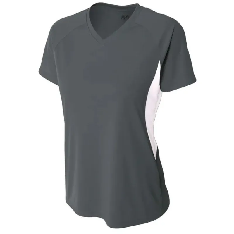 Do It Tennis A4 Women's Athletic Color Block Performance V-Neck in Graphite and White