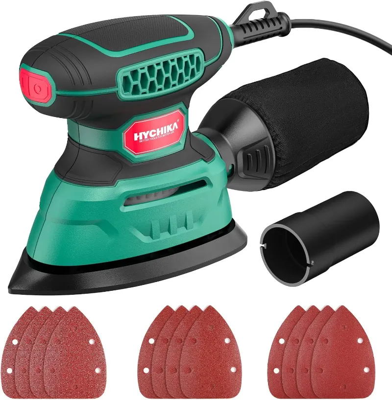 HYCHIKA 140W detail sander with triangle palm sander pad for corners, edges and hard-to-reach areas
