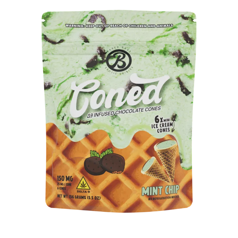 Baked Bags CONED Mint Chip mini waffle cones filled with mint chocolate and Delta-9 THC