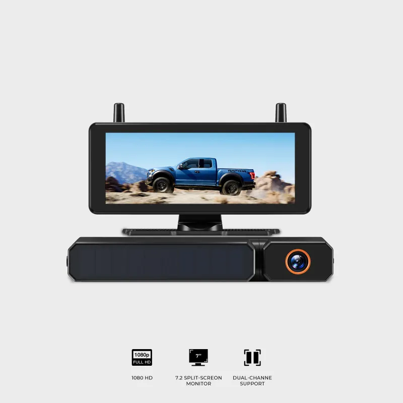 AUTO-VOX Solar3A Plus Max wireless backup camera with 7.2 inch screen and DVR mounted on vehicle
