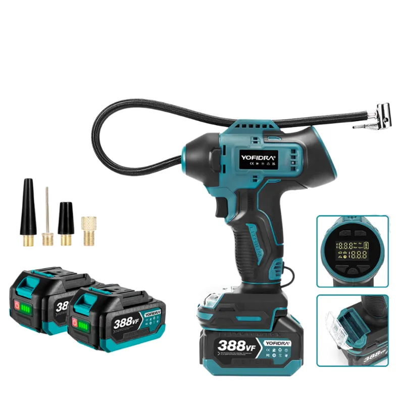 NewBeny Cordless Air Pump 120PSI Tyre Inflator, compact pump with digital display and multiple nozzle adapters