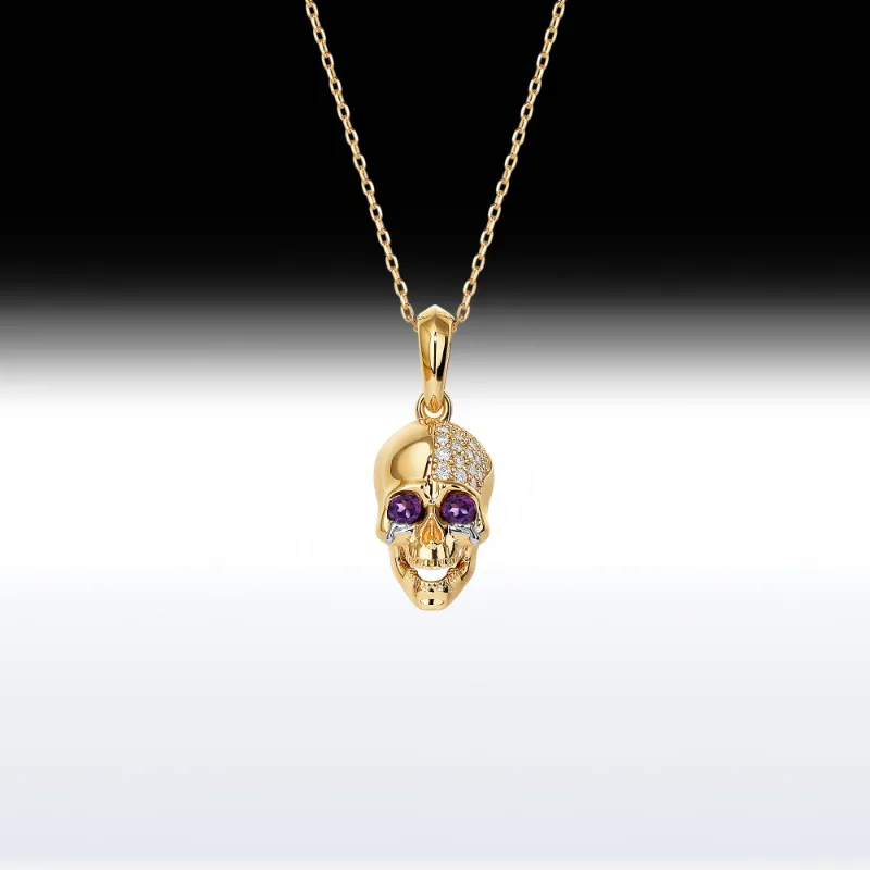 Starlandus LOL Skull Memento Mori Skull Birthstone Necklace with smiling skull pendant and customizable birthstone eyes