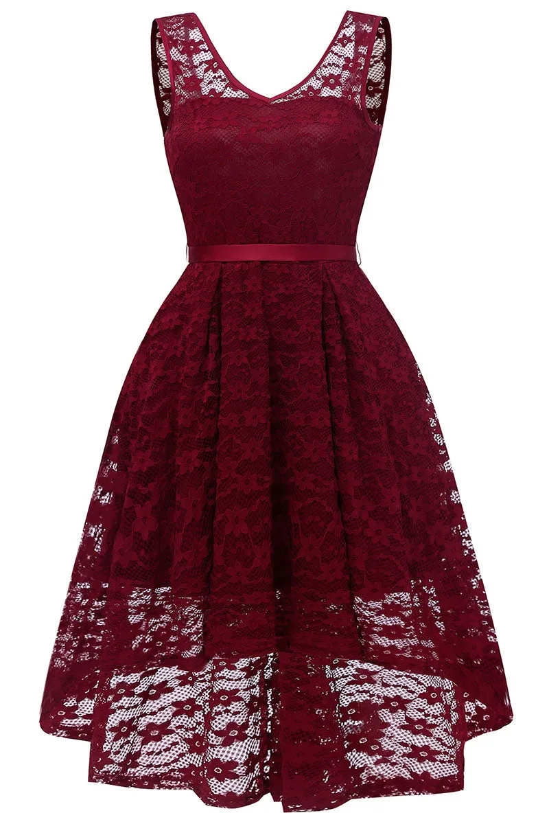 Mislish Black Lace High Low Short Party Homecoming Dress, black lace high-low dress