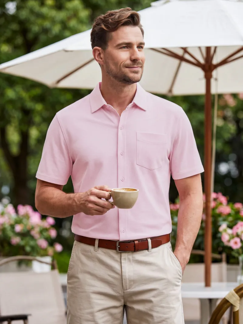 Maelreg Golf Cotton Blend Pique Plain Shirt with chest pocket and reflective stripes