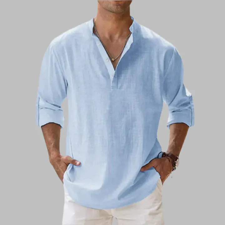 Falour Men's Relaxed Linen Cotton Summer Shirt with button-down front and spread collar