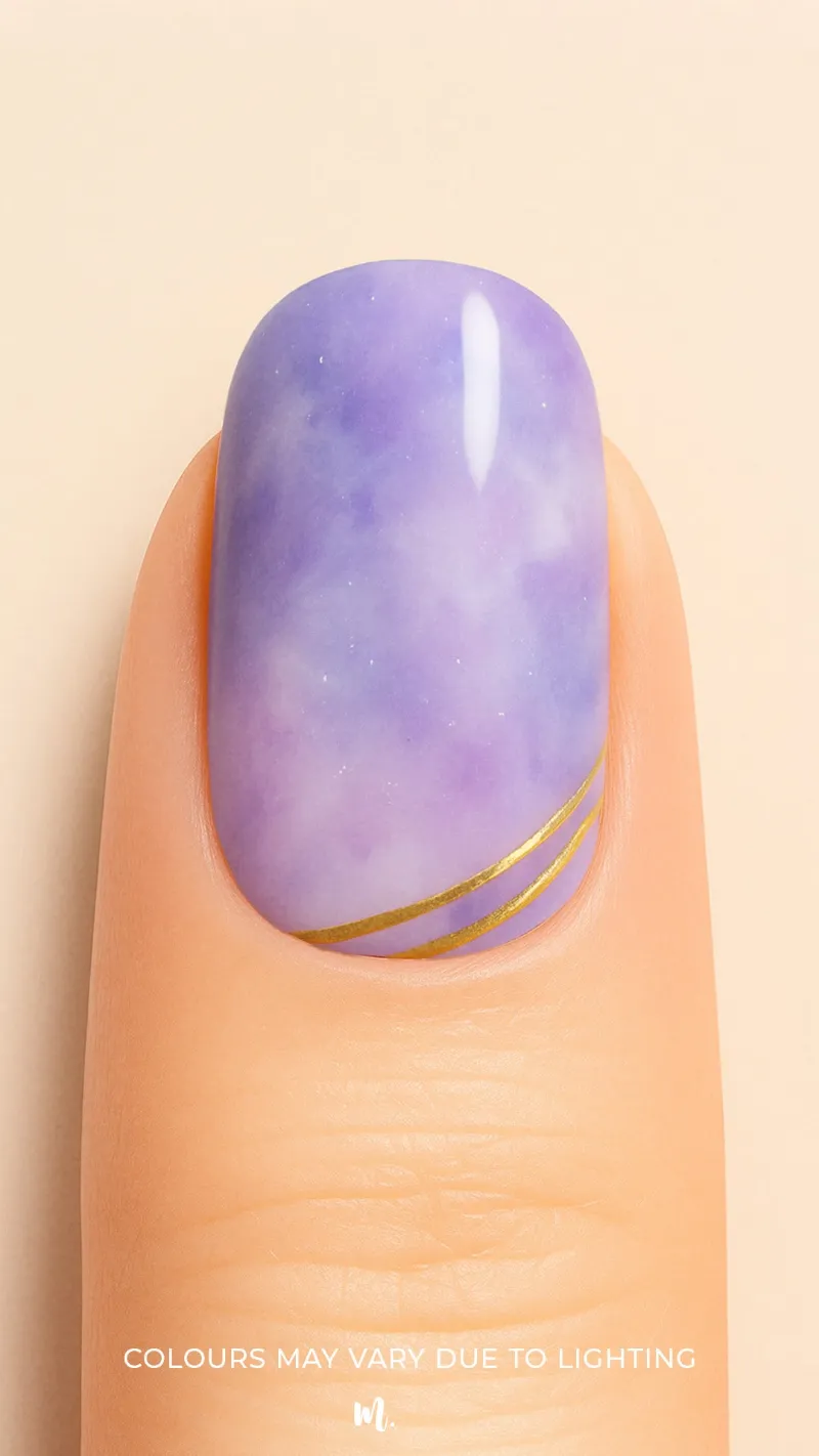Muselot Wavy Dream Marble Nail Stickies with lavender and golden wave design