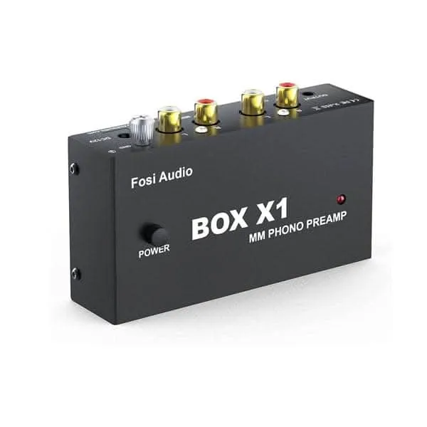 Fosi Audio BOX X1 MM Turntable Phono Preamp with metal aluminum case and power switch