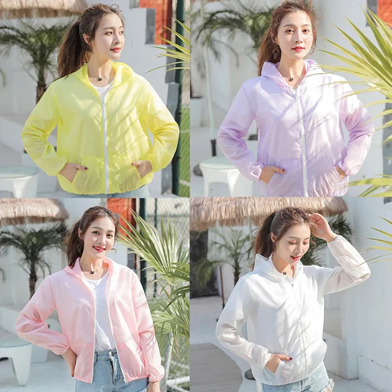 PUPU Sports Women's Lightweight UV Protection Jacket Quick Dry Breathable Hooded Sunscreen Coat shown