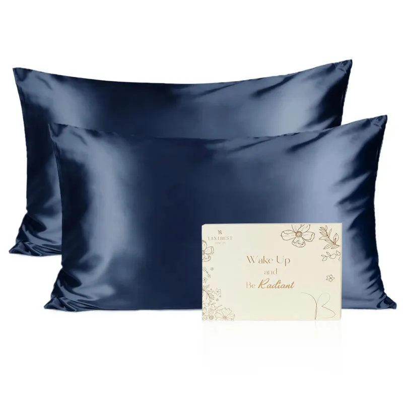 Yanibest Butter Satin Pillowcase 2 Pack Set in Ocean Blue, shown folded