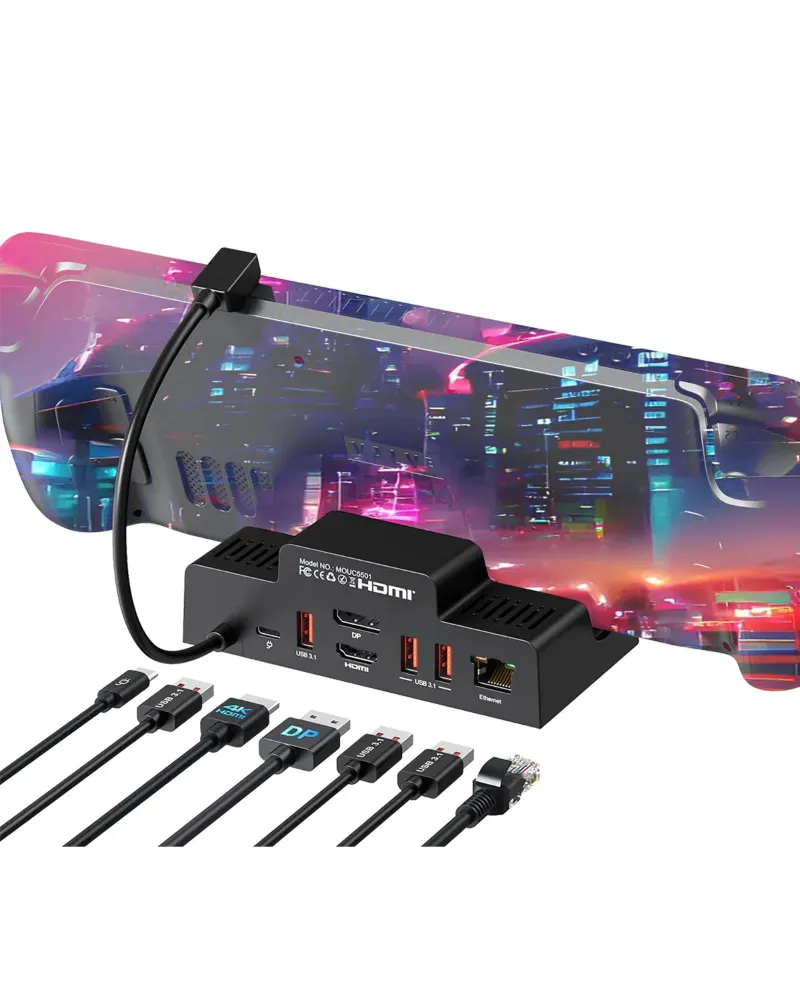 MOKiN 7-IN-1 Dual Monitor Docking Station for Steam Deck And ROG Ally with gaming device