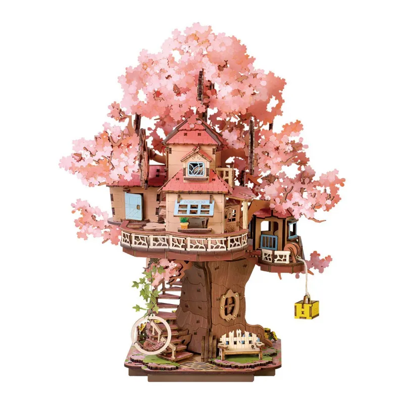 Varvikas 3D Wooden Mechanical Puzzle Kit, Sakura Tree House (TGS04) wooden structure