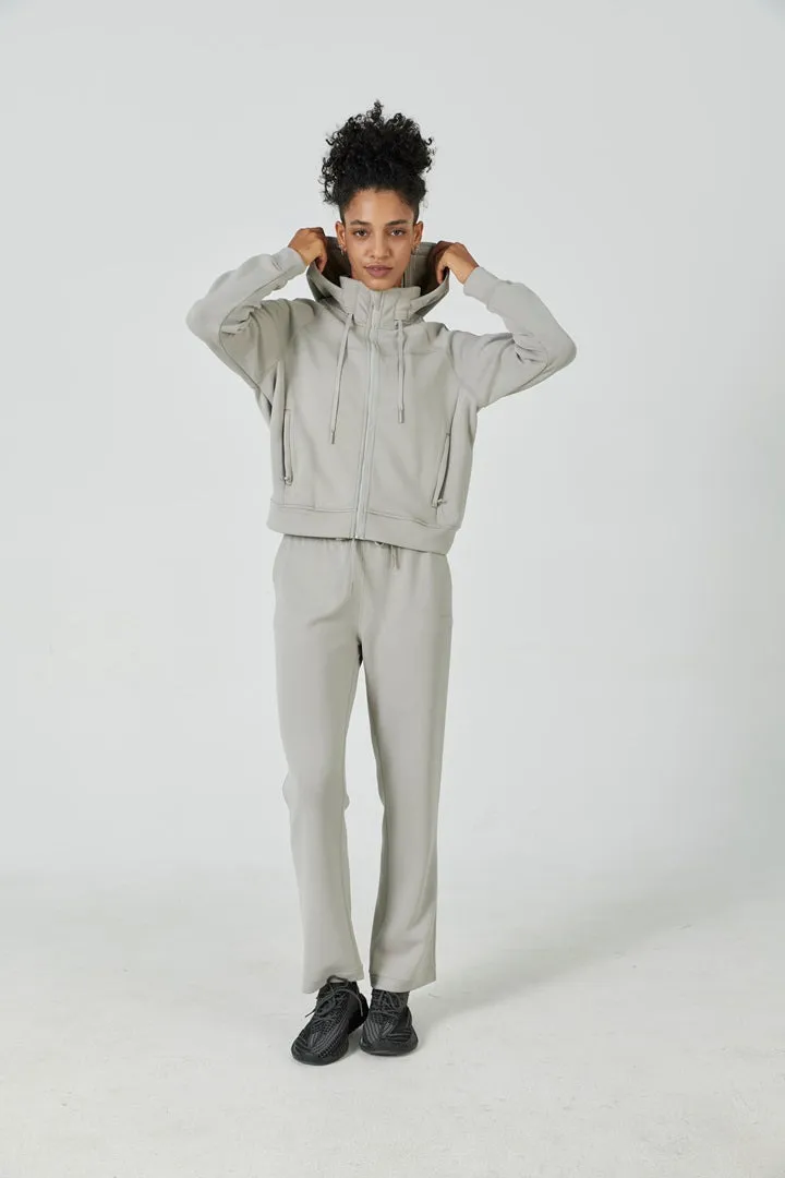 SALTUM AeroChic™ Full-Zip Hoodie & Yoga Pant Set, grey athletic two-piece activewear ensemble