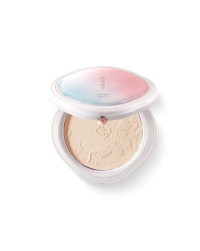 Florasis Yurong Airbrushed Tinted Pressed Powder SPF50+, color-changing UV-responsive compact