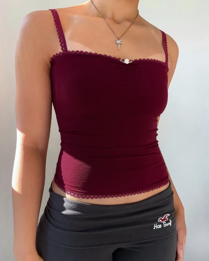 Bit By Angie Dark cherry cami in burgundy jersey with scrunched neckline