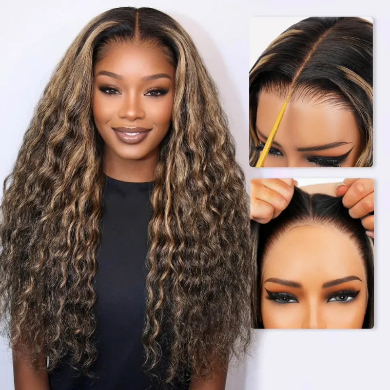 Megalook 13x6 Three-Go™ Balayage Highlight Glueless Wigs Bohemian Curl with Drawstring, shown on mannequin head