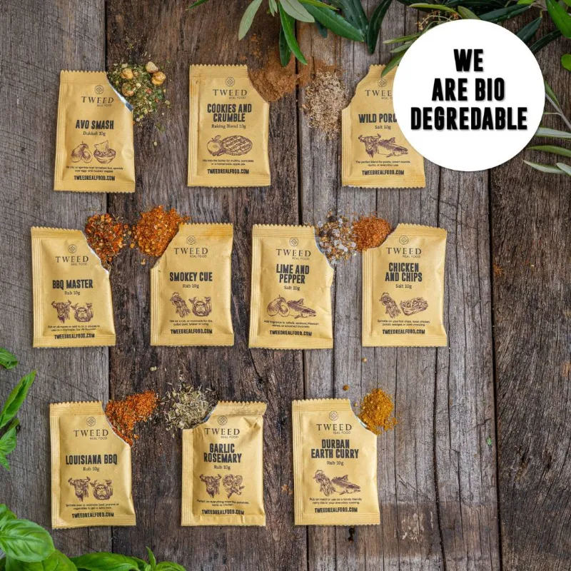 Tweed Real Food Try Me! Sample biodegradable satchel with seasoning