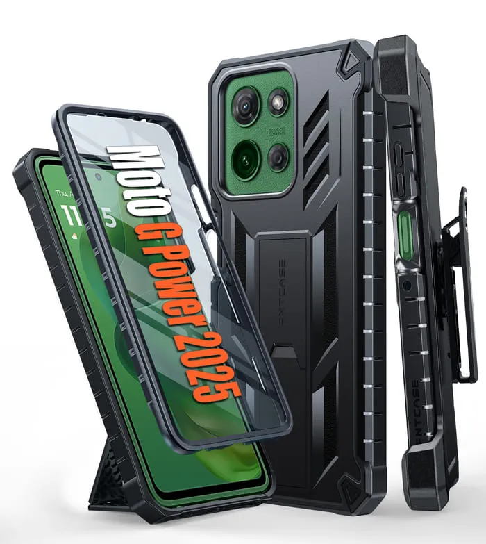 FNTCASE OFFICIAL Moto G Power 5G 2025 rugged protective case with belt clip holster and kickstand attachment