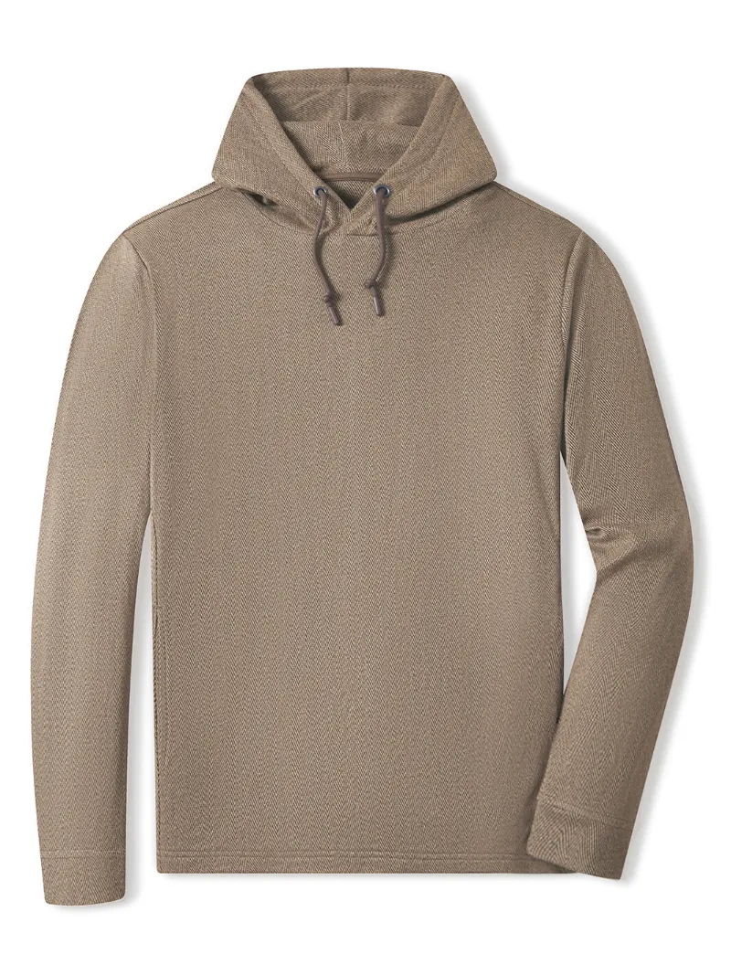 DTWOOO Herringbone Performance Hoodie in caramel with drawstring hood and side pockets
