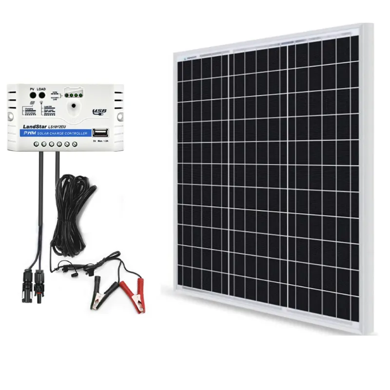 ACOPOWER 50W 12V Solar Charger Kit with 10A charge controller and alligator clips