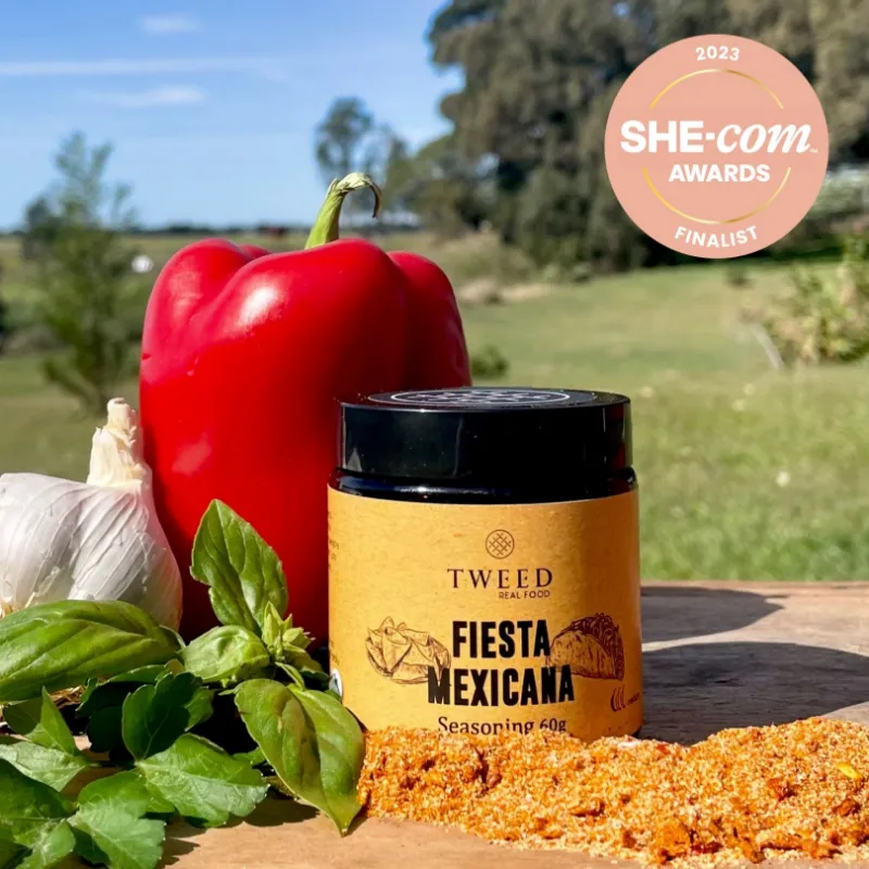 Tweed Real Food Fiesta Mexicana Seasoning jar with Mexican spice blend