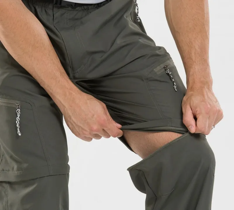 PUPU Sports Unisex Detachable Quick Dry Tactical Pants showing full-length and converted short configurations