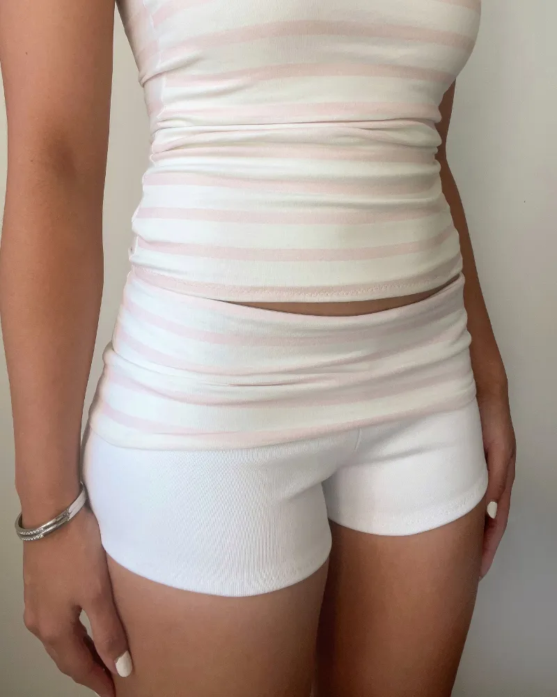Bit By Angie Karissa striped foldover shorts (Milkshake pink/Cream) - pink and cream striped y2k foldover shorts