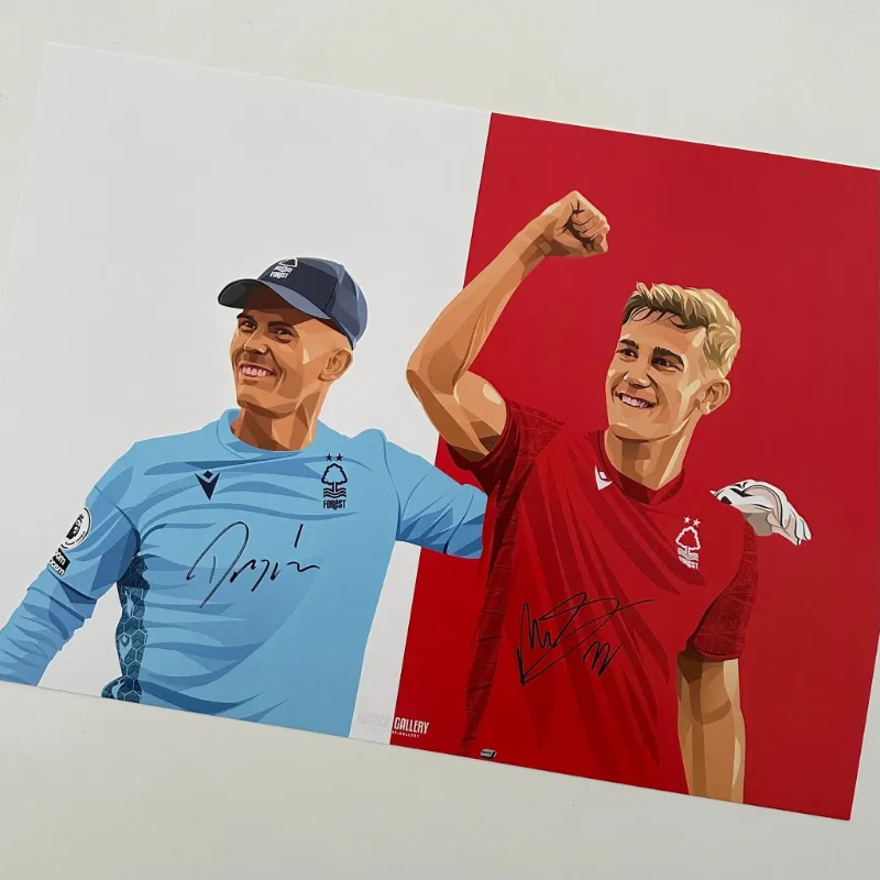 Rogues Gallery 1-0 To The Nottingham signed print showing Ryan Yates and Dean Henderson celebrating
