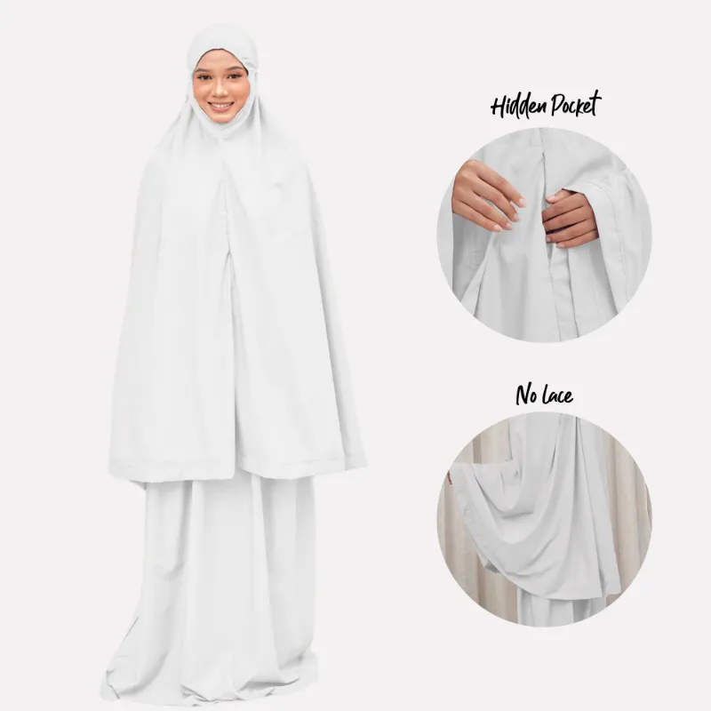 ZAAHARA Telekung Hidaya - White plain telekung laid flat