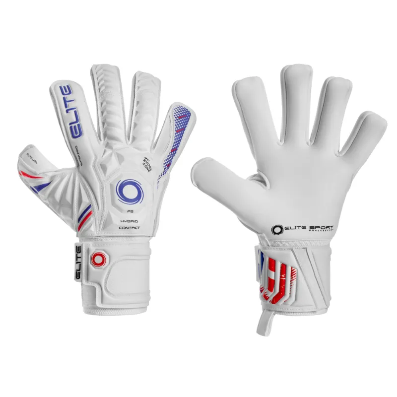 EliteSportUSA Lion 2024-2025 Goalkeeper Gloves showing hybrid cut palm and embossed backhand