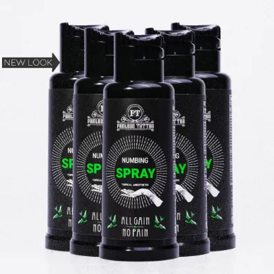 Painless Tattoo Spray 5 Pack with five bottles lined up