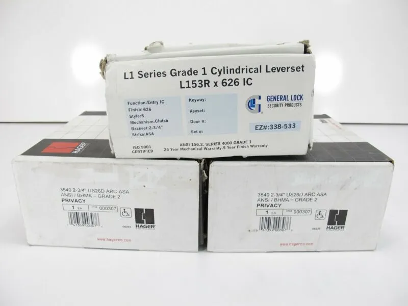 ZeereeZ 2 Hager 3540 2-3/4 and General Lock L1 Series L153R Commerical Privacy Leverset, privacy leverset