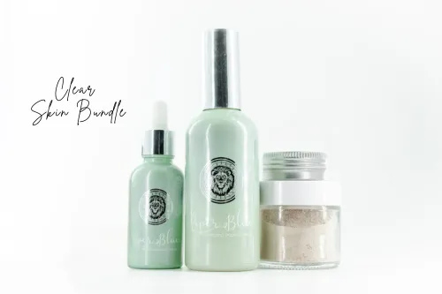 PiperBlue Organic Makeup Clear Skin Bundle showing four step skincare system for balanced complexion
